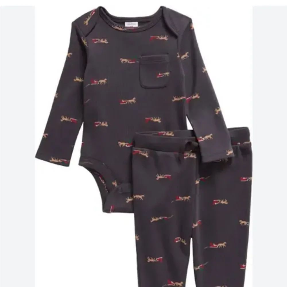 Nordstrom Grey Stonehenge sleighs Holiday 2-piece set NWT